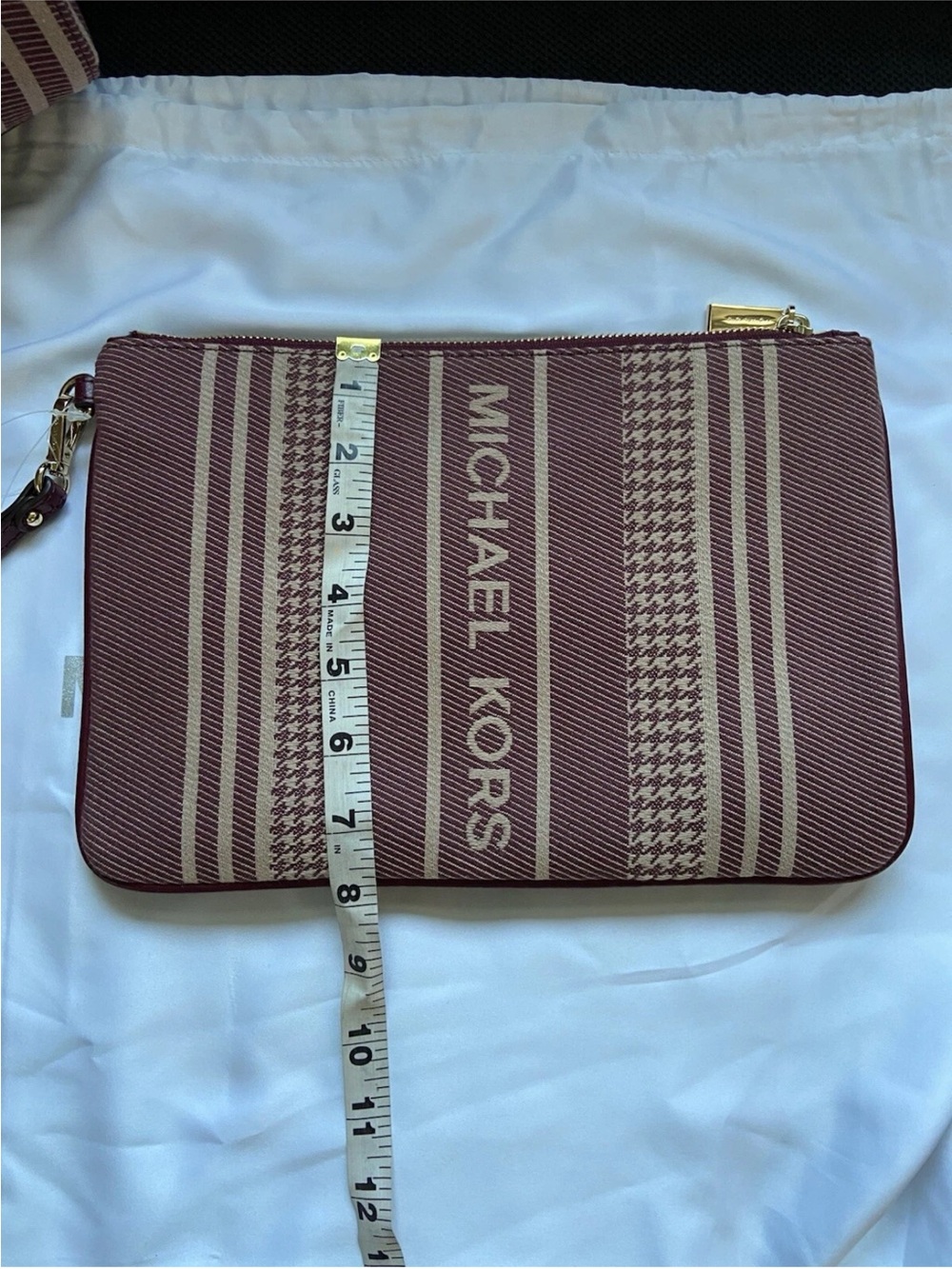 NWT: Michael Kors Maroon & Beige Striped Tote with Wristlet - Picture 12 of 13